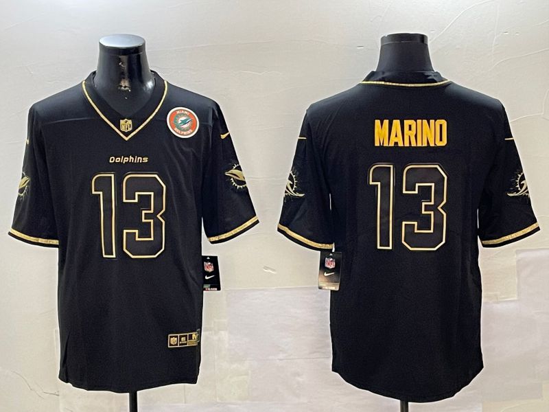 Men Miami Dolphins #13 Marino Black Gold Throwback 2024 Nike Limited NFL Jersey style 2